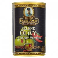 Zelené olivy v mierne slanom náleve plnené pálivou paprikovou pastou 314 ml